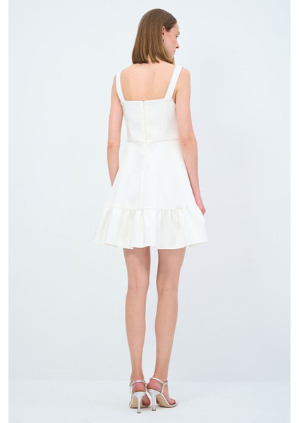 Mert Aslan Taş Detaylı Mini Elbise Kemik 12444190001