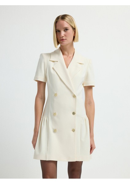 Kruvaze Kısa Kollu Elbise Kemik 12442934004