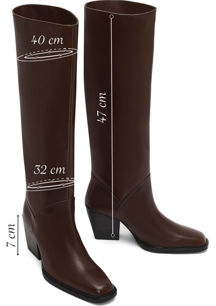 Kadın Kahverengi Kalın Topuklu Deri Çizme 25WFD141418 fiyatları
