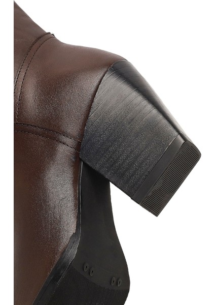 Kadın Kahverengi Kalın Topuklu Deri Çizme 25WFD141418