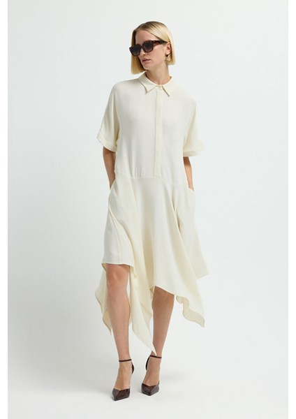 Kısa Kollu Kloş Elbise Vanilya 12445782000