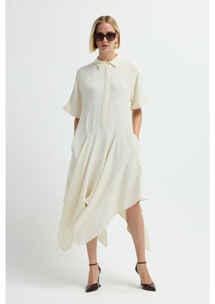 Kısa Kollu Kloş Elbise Vanilya 12445782000 fırsatları