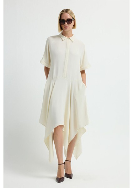 Kısa Kollu Kloş Elbise Vanilya 12445782000