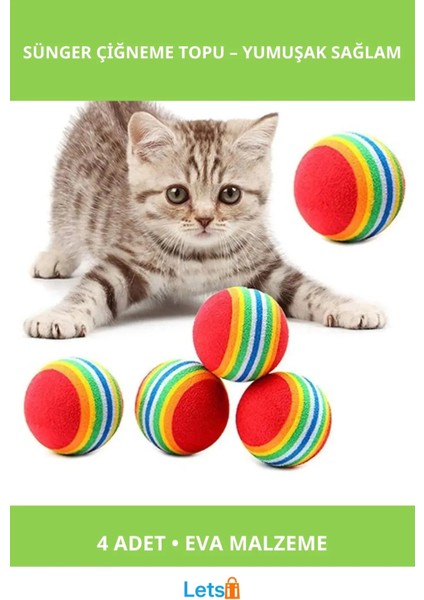 Yumuşak Dayanıklı Sünger Kedi Köpek Oyun Topu 4 Adet