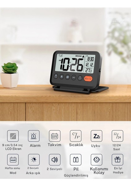 Mini Katlanabilir Takvim LCD Ekran Sıcaklık Göstergeli Masa Saati Seyehat Ofis Çok Fonksiyonlu 2 x Aaa Pil Dahil Değildir modelleri