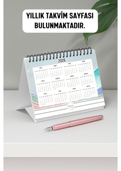 2026 Masa Takvimi Spiralli A6 (15X12CM) Orta Boy / Resmi Tatiller ve Hafta Sonları / 12 Aylık fırsatları