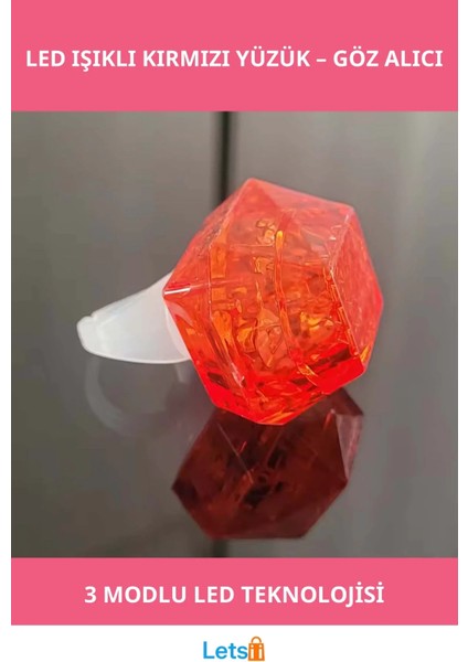 Kristal Tasarımlı LED Işıklı Kırmızı Yüzük