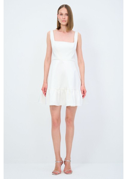 Mert Aslan Taş Detaylı Mini Elbise Kemik 12444190001