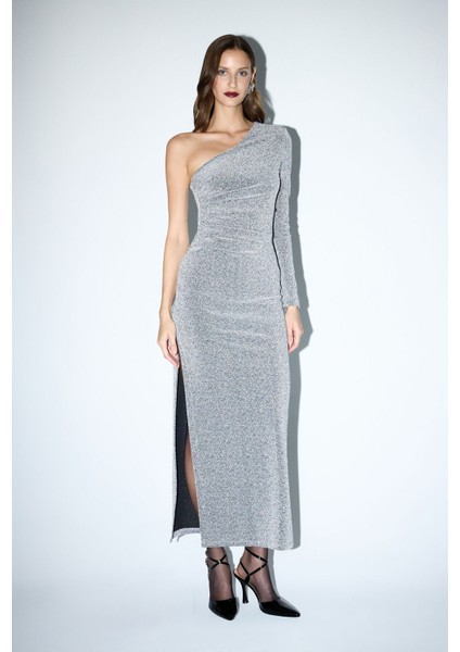 Mert Aslan Asimetrik Örme Elbise Silver 12444590002