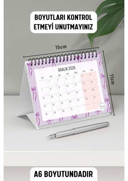 2026 Masa Takvimi Spiralli A6 (15X12CM) Orta Boy / Resmi Tatiller ve Hafta Sonları / 12 Aylık modelleri