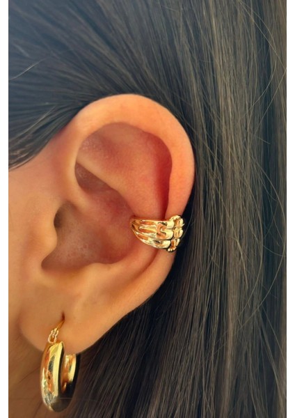 Çoklu Görünüm Kadın Sıkıştırmalı Earcuff Kıkırdak Küpe Gold