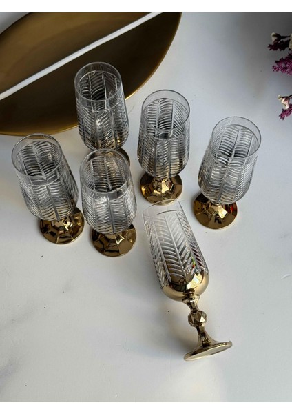 Manolya Leafy Gold 6'lı Kahve Yanı Su KADEH(180ML)