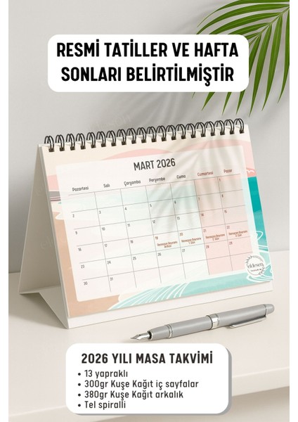 2026 Masa Takvimi Spiralli A5 (21X16CM) Büyük Boy / Resmi Tatiller ve Hafta Sonları / 12 Aylık fiyatları