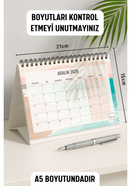 2026 Masa Takvimi Spiralli A5 (21X16CM) Büyük Boy / Resmi Tatiller ve Hafta Sonları / 12 Aylık modelleri