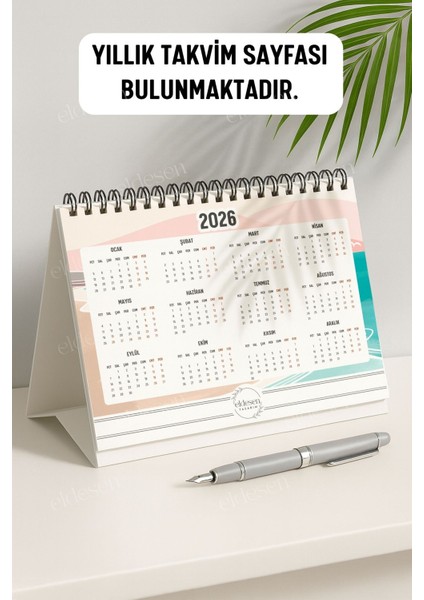 2026 Masa Takvimi Spiralli A5 (21X16CM) Büyük Boy / Resmi Tatiller ve Hafta Sonları / 12 Aylık fırsatları