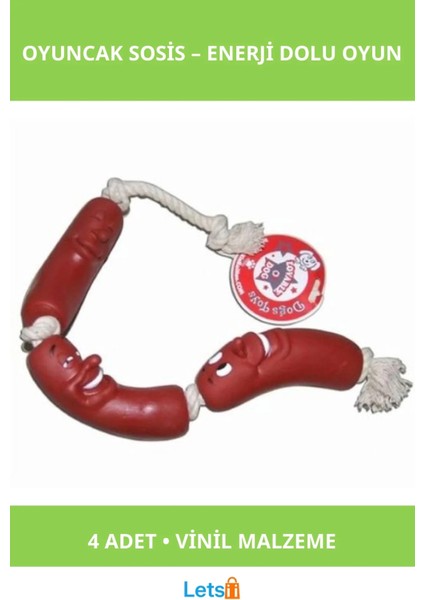 Vinil Köpek Oyuncağı Sosis 4 Adet Kahverengi