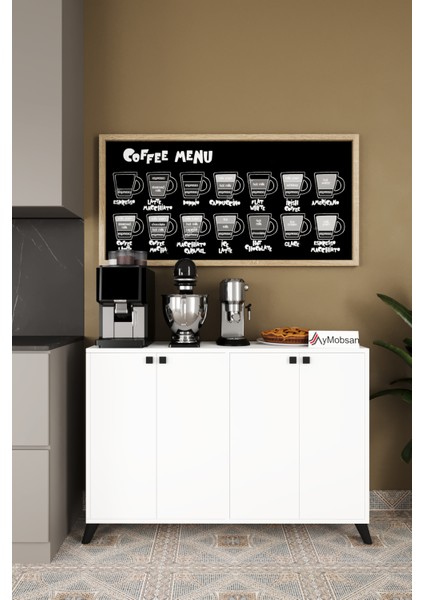 Vista Kahve Köşesi 4 Kapaklı Çok Amaçlı Dolap Kiler Mutfak Dolabı Beyaz