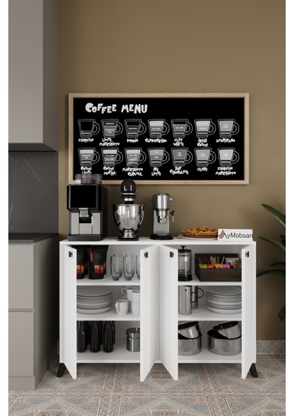 Vista Kahve Köşesi 4 Kapaklı Çok Amaçlı Dolap Kiler Mutfak Dolabı Beyaz fiyatları