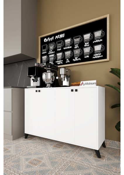 Vista Kahve Köşesi 4 Kapaklı Çok Amaçlı Dolap Kiler Mutfak Dolabı Beyaz modelleri