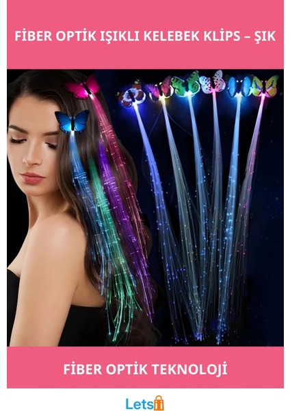 LED Fiber Optik Işıklı Zarif Kelebek Saç Klipsi
