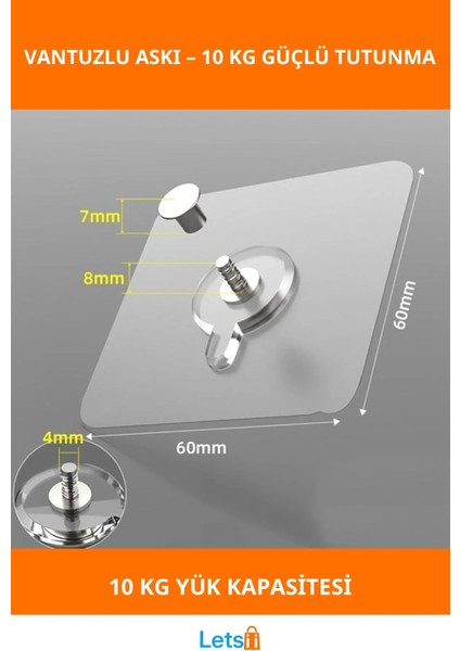 Ultra Güçlü Vantuzlu Kendinden Yapışkanlı Kanca 10 kg Kapasite