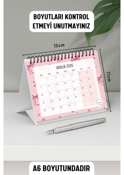 2026 Masa Takvimi Spiralli A6 (15X12CM) Orta Boy / Resmi Tatiller ve Hafta Sonları / 12 Aylık modelleri
