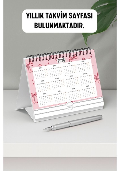 2026 Masa Takvimi Spiralli A6 (15X12CM) Orta Boy / Resmi Tatiller ve Hafta Sonları / 12 Aylık fırsatları