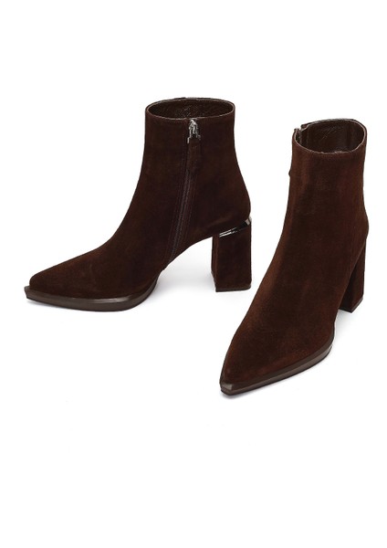 Kadın Kahverengi Fermuarlı Süet Deri Kalın Topuklu Bot 25WFD131010 modelleri