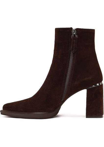 Kadın Kahverengi Fermuarlı Süet Deri Kalın Topuklu Bot 25WFD131010 fırsatları