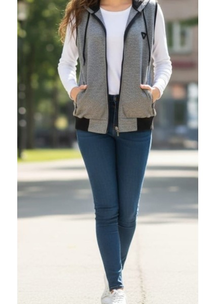 Erkek Kadın Unisex Kapüşonlu Kolsuz Fermuarlı 2 Cepli Sweatshirt fiyatları