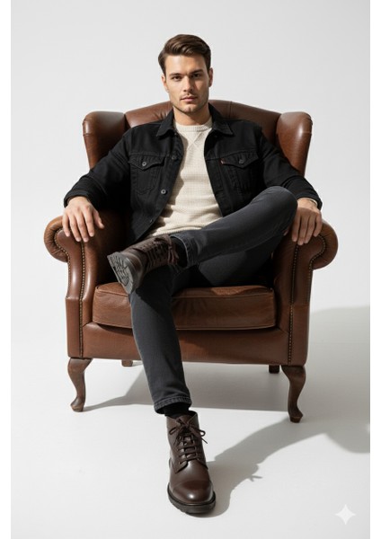 Erkek Hakiki Deri Klasik Tarz Fermuarlı Içi Kürklü Bot AL25/KB529