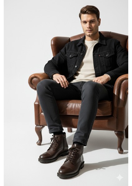 Erkek Hakiki Deri Klasik Tarz Fermuarlı Içi Kürklü Bot AL25/KB529 fırsatları