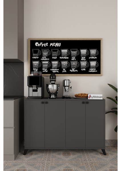 Vista Kahve Köşesi 4 Kapaklı Çok Amaçlı Dolap Kiler Mutfak Dolabı Antrasit