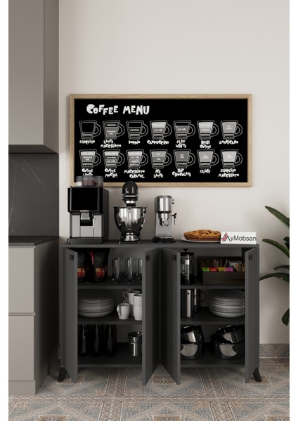 Vista Kahve Köşesi 4 Kapaklı Çok Amaçlı Dolap Kiler Mutfak Dolabı Antrasit fiyatları