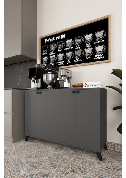 Vista Kahve Köşesi 4 Kapaklı Çok Amaçlı Dolap Kiler Mutfak Dolabı Antrasit modelleri