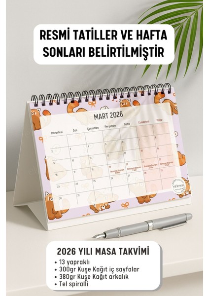 2026 Masa Takvimi Spiralli A5 (21X16CM) Büyük Boy / Resmi Tatiller ve Hafta Sonları / 12 Aylık fiyatları
