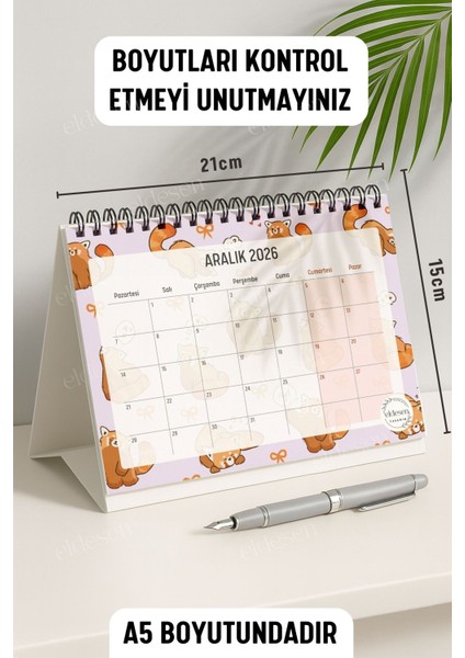 2026 Masa Takvimi Spiralli A5 (21X16CM) Büyük Boy / Resmi Tatiller ve Hafta Sonları / 12 Aylık modelleri