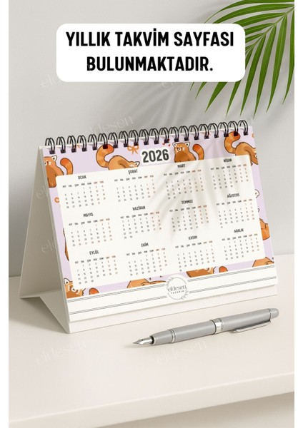 2026 Masa Takvimi Spiralli A5 (21X16CM) Büyük Boy / Resmi Tatiller ve Hafta Sonları / 12 Aylık fırsatları