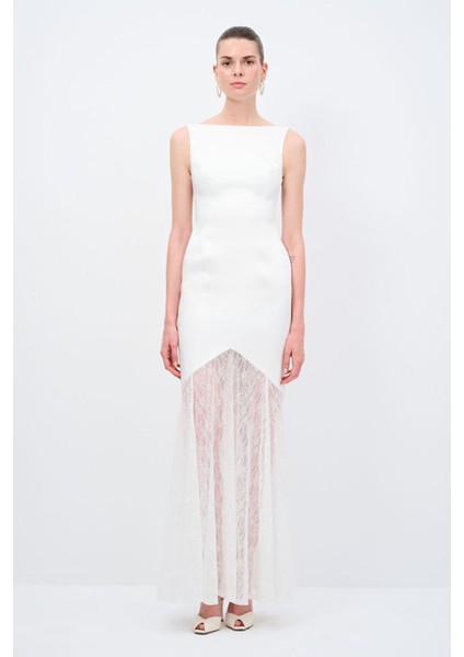 Mert Aslan Dantel Detaylı Uzun Elbise Kemik 12445476000 fırsatları