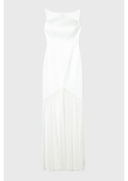 Mert Aslan Dantel Detaylı Uzun Elbise Kemik 12445476000