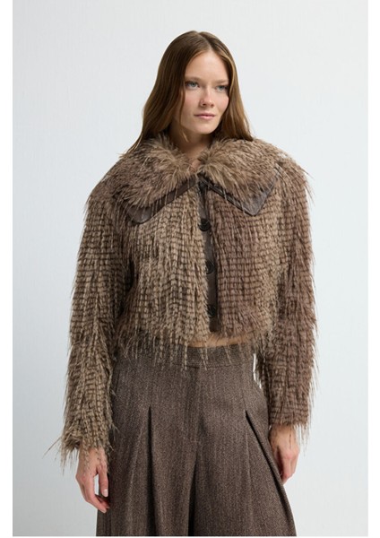 Deri Detaylı Kürk Mont Kahve 15245275000