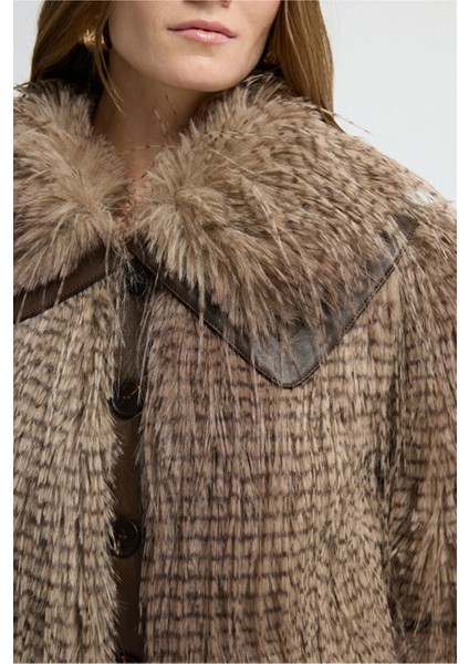 Deri Detaylı Kürk Mont Kahve 15245275000 fiyatları