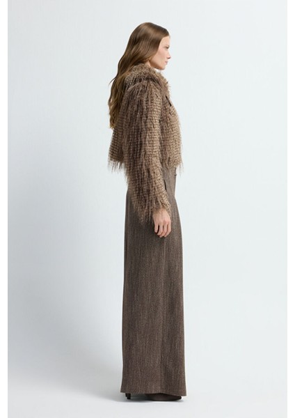 Deri Detaylı Kürk Mont Kahve 15245275000 indirimleri