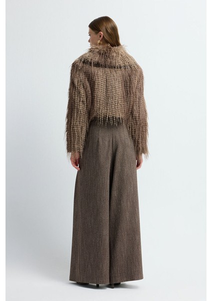 Deri Detaylı Kürk Mont Kahve 15245275000