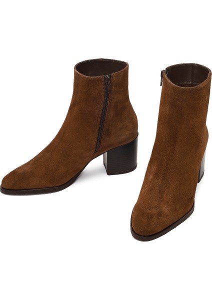 Kadın Taba Fermuarlı Kalın Topuklu Süet Deri Bot 25WFD162910 modelleri