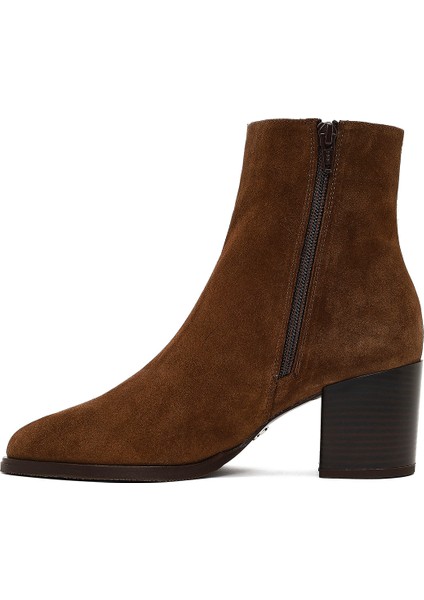Kadın Taba Fermuarlı Kalın Topuklu Süet Deri Bot 25WFD162910 fırsatları