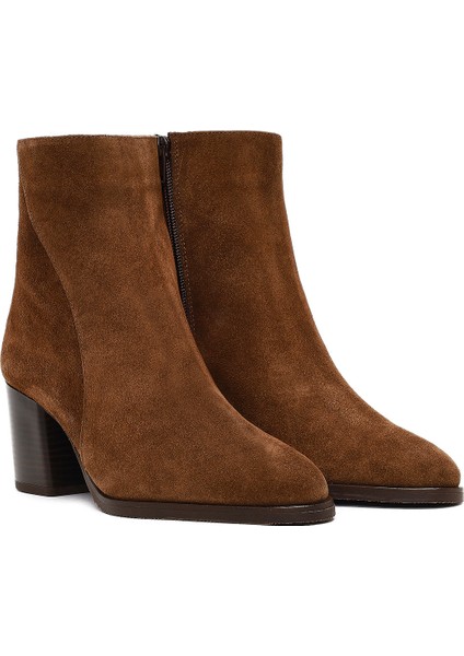 Kadın Taba Fermuarlı Kalın Topuklu Süet Deri Bot 25WFD162910 indirimleri