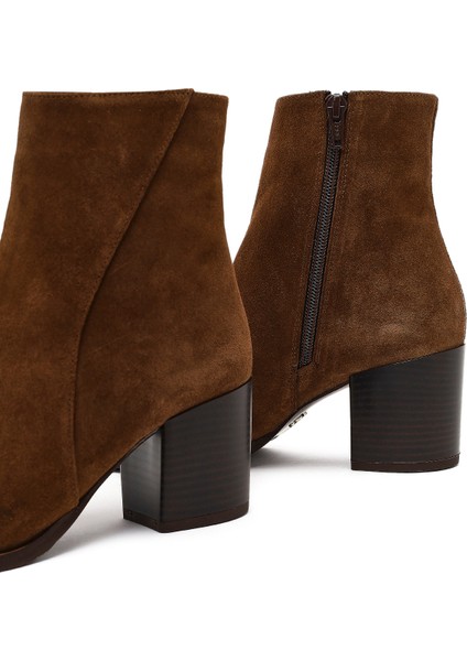 Kadın Taba Fermuarlı Kalın Topuklu Süet Deri Bot 25WFD162910