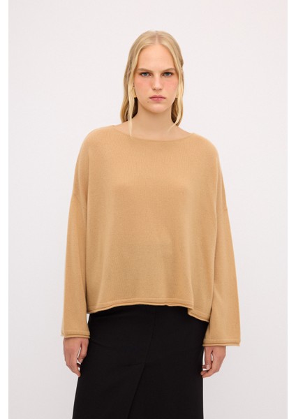 Kaşmir Karışımlı Oversize Triko Kazak Camel 13944056000