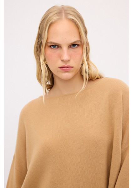 Kaşmir Karışımlı Oversize Triko Kazak Camel 13944056000 fiyatları